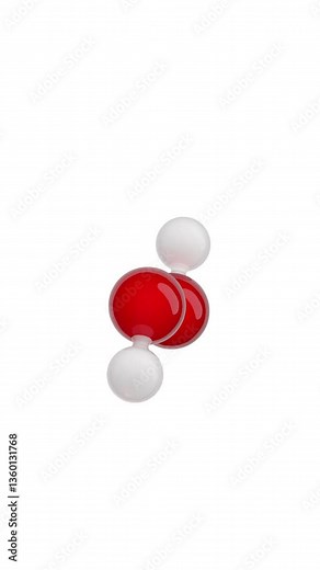 Molecule of Hydrogen Peroxide. Animated chemical 3D Model: Ball and stick. Molecular Formula: H2O2. White background. Seamless loop. Vertical screen. 3D rendering.
