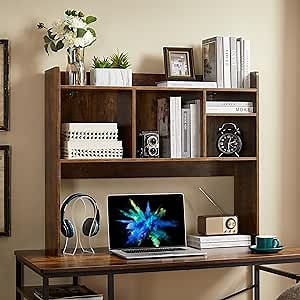 Amazon.com: Desktop Bookshelf, Wooden Desk Storage Hutch with 6 Shelves for Computer Desk, 3-Tier Desktop Display Organizer Rack for Office Home (Brown) : Office Products