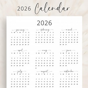 2026年 年間カレンダー 2026年カレンダー 縦型カレンダー 印刷可能 2026年 壁掛けカレンダー エレガントなA3 A4レターサイズ デスクカレンダー 2026 PDFプランナー - Etsy 日本