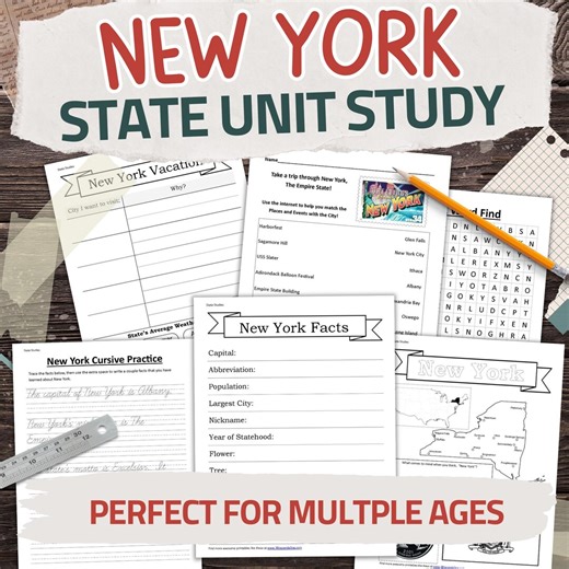 New York State Worksheet Pack: Printable Geography and History Unit Study Kit - Etsy