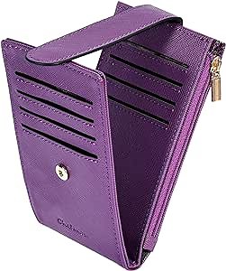 Chelmon Women's RFID Slim Card Holder Wallet: Thin Bifold with Multi-Card Case & Zipper Coin Pocket Purse (Deep Purple)