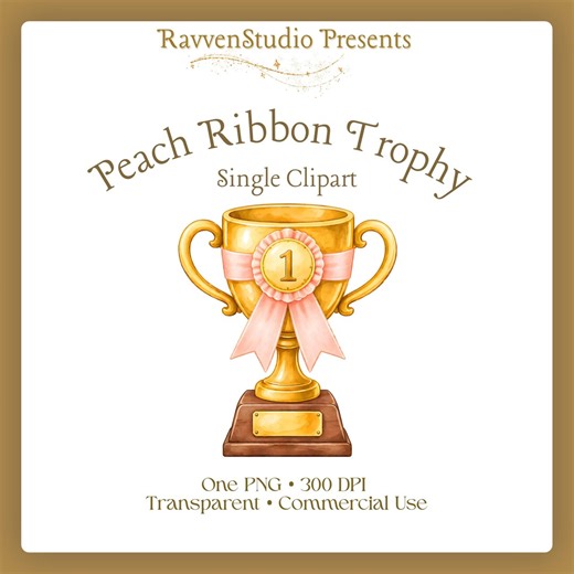 Gold Trophy Clipart Single - Peach First Place Ribbon Bow, Golden Sports Award, Race Gymnastics Golf - Commercial Use (digital Download) - Etsy