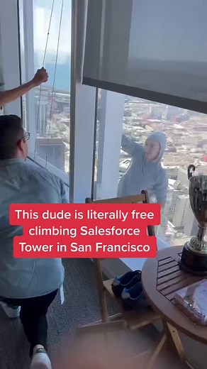 Free climbing Salesforce Tower in San Francisco? Lotta work to get a contract signed… #sanfrancisco #salesforcetower #workingintech #fyp