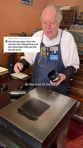 Reply to @sophi_e_chi Howard cleans the ink stone #sachistorymuseum #printingpress #learnontiktok #learnwithme #asmr #as #sosatisfying #summerschool