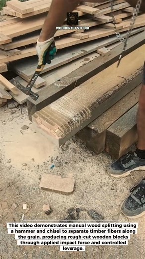 Manual Wood Splitting with Hammer & Chisel #Woodworking #Carpentry #DIY