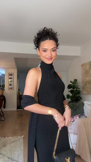 Black Dress Formal Outfit Ideas with Curly Hair | Fenty Beauty