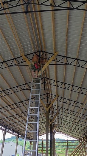 Bracing up steel trusses.