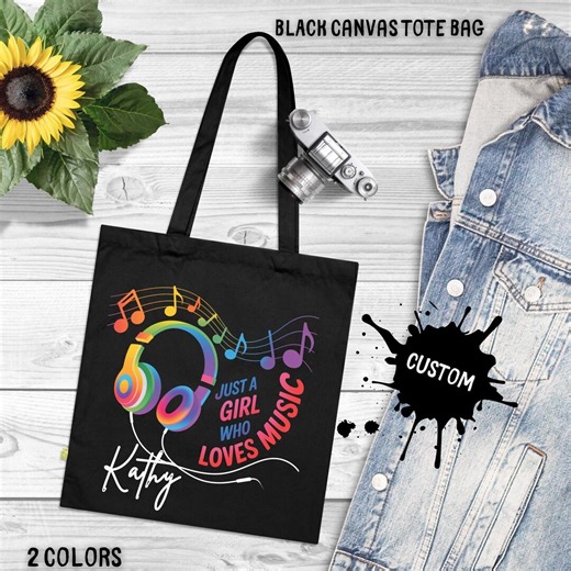 Personalized Music Tote Bag With Name, Headphones Rainbow Design, Custom Canvas Bag, Gift for Music Lover Girl DJ Student - Etsy