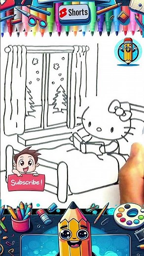 Como Dibujar y Colorear a HELLO KITTY en la cama 😺🛏 | Dibujos Para NIÑOS #hellokitty #sanrio