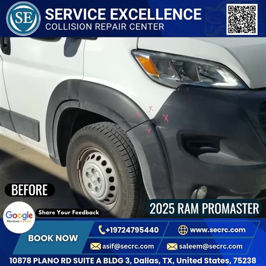 2025 RAM PROMASTER 📲 We’d Love to Hear From You—Scan the QR Code to Leave a Google Review! 🌐 www.secrc.com 📞 (972)-479-5440 | Service Excellence Collision Repair Center