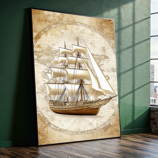 Vintage Sailing Ship Canvas, Antique Nautical Wall Art, Classic Tall Ship Illustration, Marine Decor, Sea Exploration Canvas Art - Etsy