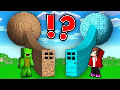 JJ and Mikey Found The LONGEST DOOR to the DIRT and DIAMOND PLANET in Minecraft Maizen!