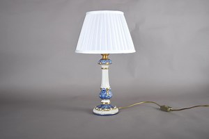 Blue & White Ceramic Table Lamp | Gilded Details, Pleated Shade - Etsy