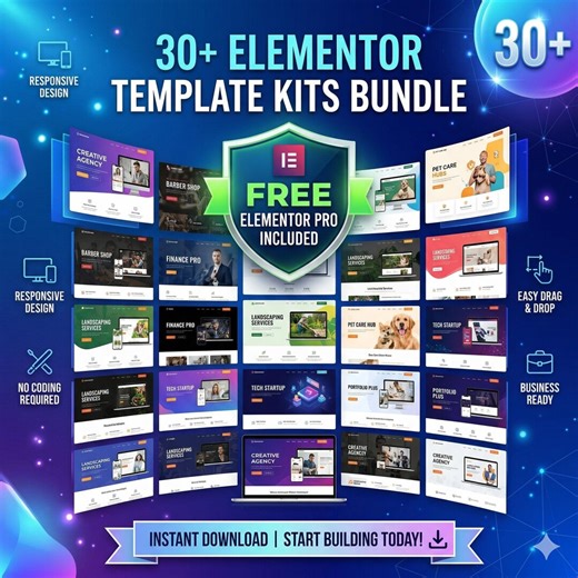 30 Elementor Template Kits Bundle for WordPress | Web Design Website Templates   FREE Elementor Pro