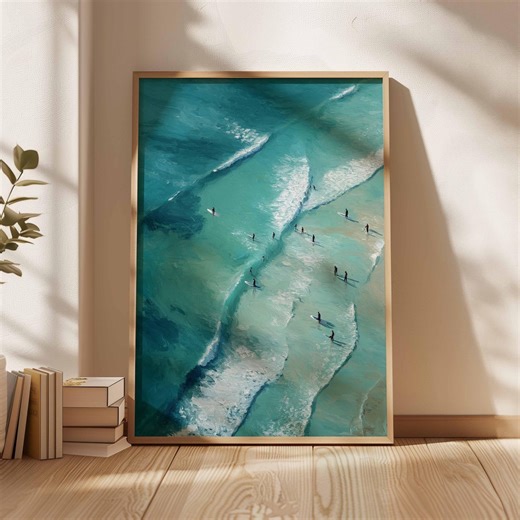 Surfing Poster, Retro Surf Print, Beachy Wall Art, Blue Wall Art, Summer Ocean Print, Dopamine Decor, Beach Painting Poster, Coastal Decor - Etsy Australia