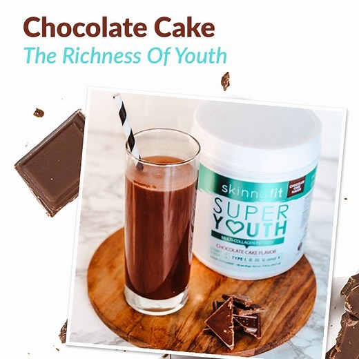 2.9K views · 20 reactions | Experience the richness of youth, with Super Youth Chocolate Cake! If chocolate  is your favorite food group, this decadent multi-collagen blend is a MUST!  Shop >> https://get.skinnyfit.com/G5AP  Try mixing into these sweet-tooth pleasers for a coco-kick without the excess calories: - Chocolate shakes | SkinnyFit | Facebook