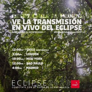 En vivo: ¡Conéctate con el poder de la naturaleza en nuestra transmisión del eclipse! 🌔 Este lunes 14 de diciembre en directo desde el sur de Chile podrás vivir un momento único desde tu hogar 🔭. Más información en marcachile.cl/eclipse2020 #EnVivoChileEclipse2020 | Marca Chile