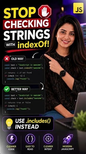 Stop Checking Strings with indexOf! 🛑 Try .includes() I #beginner coder #javascript #shorts