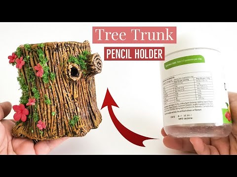 DIY Idea - Beautiful Tree Trunk Air Dry Clay Tutorial - Pencil Holder or Planter