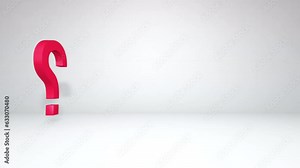 Red question mark rotating on the left side of the screen on white background in a seamless loop. Concept for business, finance, marketing and others.