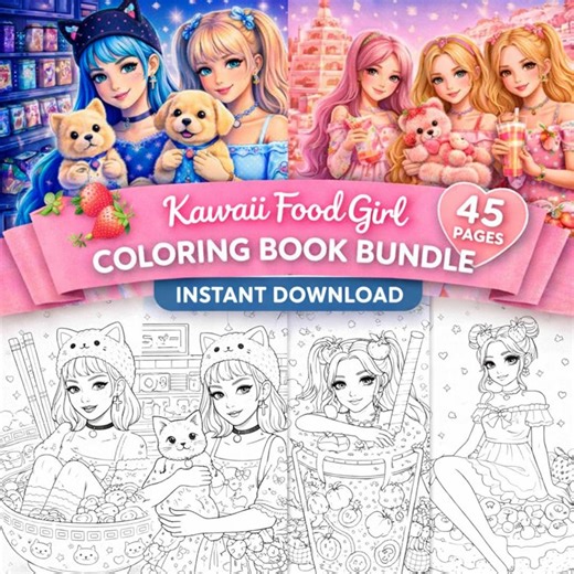 Kawaii Food Girl Coloring Book Bundle | Dreamy Dessert Scenes & Cute Japanese Snacks | Instant Download - Etsy