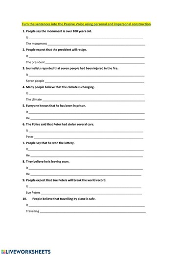 Personal and Impersonal Passive worksheet