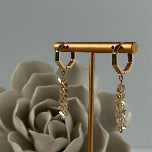 Gold Drop Earrings, Minimalist Jewelry, Crystal Dangle Earrings, Gift for Her - Etsy