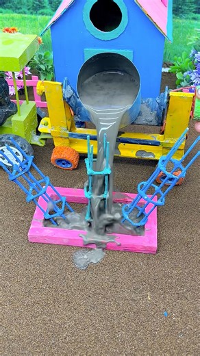 Mini Concrete Pillar Factory at Home | Tiny Tractor Cement Build #shorts