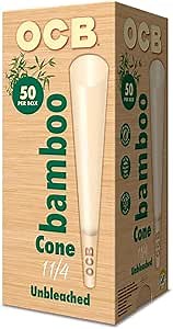 OCB Bamboo Unbleached Pre-Rolled Rolling Paper Cones 1-1/4 (84mm) Size - 50 Cones