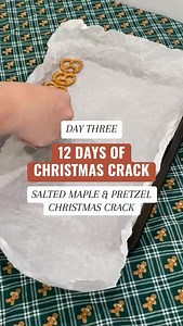 12 DAYS OF CHRISTMAS CRACK! DAY THREE = SALTED MAPLE & PRETZEL 🤤 Ingredients: - 1 x bag of salted pretzels - 250g butter - 1 cup packed brown sugar - 3 tbsp maple syrup - Milk chocolate to top - Salt flakes & crumbled pretzels to top Method: 1. Line a baking sheet with non stick baking paper. 2. Cover lined tray with a single layer of pretzels. 3. In a medium sized saucepan place butter & sugar. Cook on medium heat until completely melted & the mixture begins to bubble. 4. Carefully pour the bu