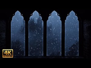 Castle Window in Snowstorm – Snowfall & Howling Wind for Calm Mind, Anxiety Relief & Sleep