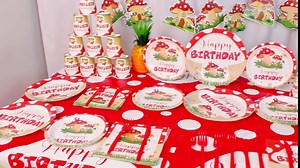 Mushroom Birthday Decorations, 150PCS Mushroom Theme Party Tableware Include Plates, Napkins, Tablecloth, Hanging Swirls