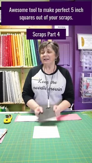 She's at it again! Today, Mary Jo shows us how she makes perfect 5 inch squares out of her scraps. #fabric #quilt #quiltingismytherapy