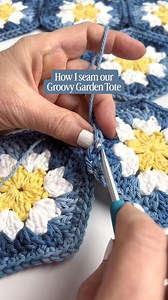 Our Groovy Garden Tote uses one of our favorite joining methods - the flat slip stitch join. It’s clean, flat, and simple once you learn how! We have a tutorial on YouTube for this join method & the full tote pattern is on both Etsy & Ravelry. 🔗 Links are in the comments👇 #crochet #crochetpattern #crochetbag | Oh Me Oh My Crochet