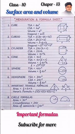 Class 10 Maths Chapter 13 | Surface Areas and Volumes | All Important Formula #mathlogic#mathformula