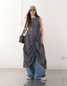 COLLUSION multi channel check maxi dress in grey | ASOS