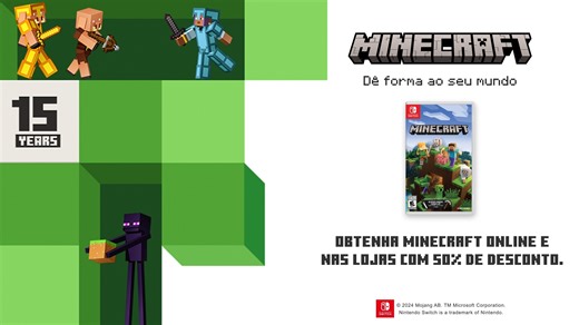 3K views · 62 reactions | Para aqueles que construíram suas histórias em Minecraft, qual será a sua próxima criação? Em comemoração aos 15 anos de Minecraft, jogos da franquia estão com até 50% de desconto na Nintendo eShop. A oferta termina no dia 5 de junho, às 3h59 (horário de Brasília). Aproveite agora: https://www.nintendo.com/pt-br/store/sales-and-deals/#minecraft | Nintendo | Facebook