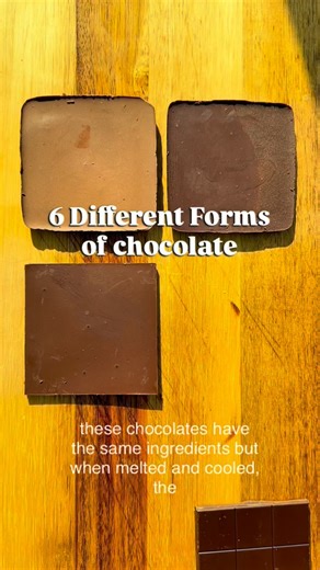 Did you know chocolate can take on five different forms depending on how it’s cooled? Cocoa butter molecules can arrange themselves in different structures, called polymorphs. To get the most desirable form (Form V) chocolate must be tempered. This means cooling it at room temperature to form multiple polymorphs, then gently reheating it just below the melting point of Form V, leaving it as the dominant crystal. 🍫 Form I – Gamma Crystals (γ) This forms when chocolate cools too fast, like in the