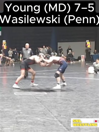149 lbs Quarterfinals — Southern Scuffle: Carter Young (Maryland) takes out No. 8 Cross Wasilewski (Penn) with a 7–5 decision.