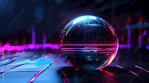 4k video animation of the Abstract concept of a sci-fi metallic sphere cyborg robot on a sci-fi background