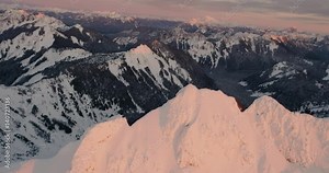 Liberty Mountain Pacific Northwest Cascade Range Washington State USA Orange Sunset on Snow