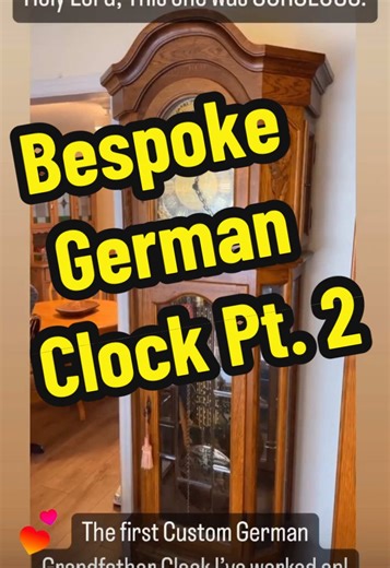 This is the rest of that beautiful German curio clock! Here you can see all the custom wooden carvings in the body. #bespoke #germanengineering #woodcarving #clock #grandfatherclock #germantown