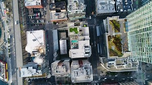 Bird's eye view of Seattle's downtown streets in 2017.