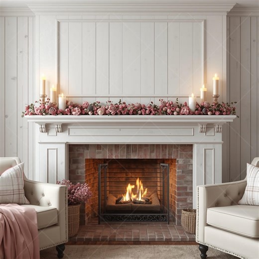 Fireplace Mantle Mockup: Blank Wall, Cottage Decor (JPG File) - Etsy