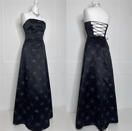 Vintage Prom Dress, Retro Graduation, 1990s Black Strapless, Evening, Formal, Party, Ball, Cruise, Black Tie, Special Occasion Dress UK 10 - Etsy