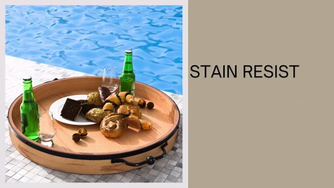 Large Round Ottoman Tray - 22'' Farmhouse Wood Serving Tray with Metal Handles - Circle Charcuterie Board for Living Room - Large Serving Trays for Coffee Table - Ottoman Topper Table