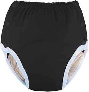 Cotton Incontinence Pants for Adults: Washable, Breathable, Adjustable Leak-Proof Underwear for Elderly (Black, L)