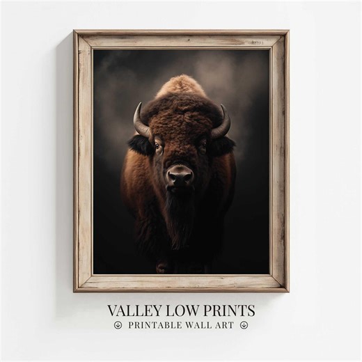 American Bison Oil Painting | Moody Buffalo Wall Art Printable | Rustic Western Animal Decor | Vintage Wildlife Art Print | FA38 - Etsy