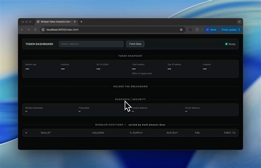 Analyzing token holders shouldn't be a nightmare.We have recently shipped two new data endpoints: the Token - Holder Profile and Token - Holder Positions .You can now instantly build dashboards that track deep, supply-side data for any token: > Bundler positions > Sniper PnL > Dev allocations > Insider holdingsWhat used to take hours of manual wallet tracing now takes a single API call.Stop guessing who controls the supply. Query the data, build your edge, and start winning.