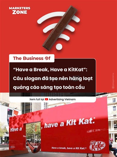 Không chỉ thành công tại Nhật Bản, KitKat còn ghi dấu ấn trên toàn cầu nhờ hàng loạt chiến dịch marketing sáng tạo xoay quanh slogan “Have a Break, Have a KitKat.” Từ billboard treo võng để người qua đường nghỉ ngơi đến những print ad ẩn dụ như nút pause, thương hiệu luôn khéo léo nhắc người dùng dành thời gian nghỉ ngơi giữa nhịp sống bận rộn. Nhờ đó, KitKat không chỉ duy trì sức hút toàn cầu mà còn trở thành một case study marketing nổi bật của ngành bánh kẹo.